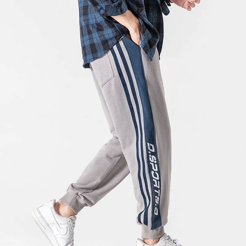 New Spring Fashion Trend Thin Loose Versatile Stripe Casual Sports Crop Pants with Leggings, Handsome and Slim Men\'s Guard Pants