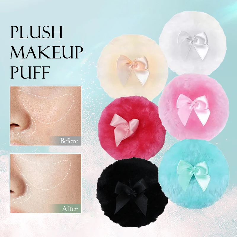 [W1] Esponjas de Maquillaje de Felpa con Lazo, Redondas, Suaves y Esponjosas, para Polvo Suelto, Esponja de Maquillaje con Lazo Bonito para Base de Maquillaje