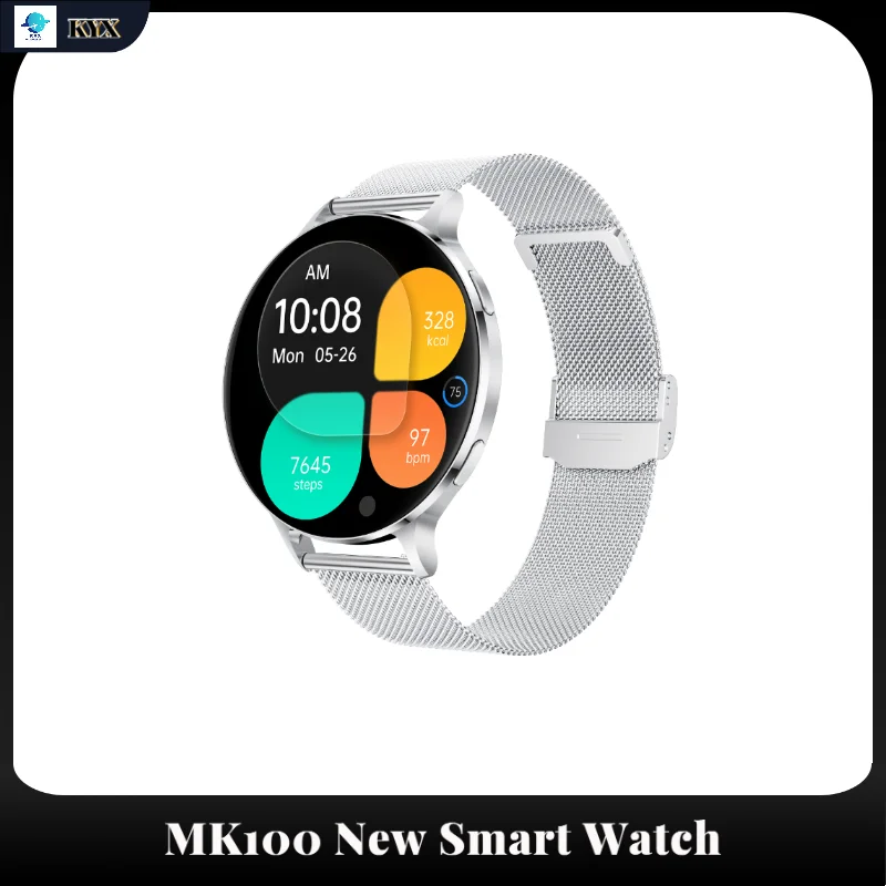 MK100 Nieuw slim horloge Bluetooth-oproep Sport Fitnesshorloges Hartslaggezondheidsmonitor Slimme horloges Heren Dames Voor Android iOS