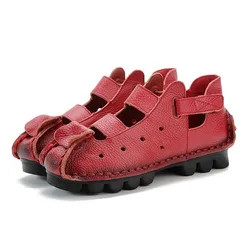 Spring Autumn Genuine Leather Loafers Flats Slip-on Shoes Woman Leather Moccasins Mom Flat Driving Loafers Lady Comfortable Shoe