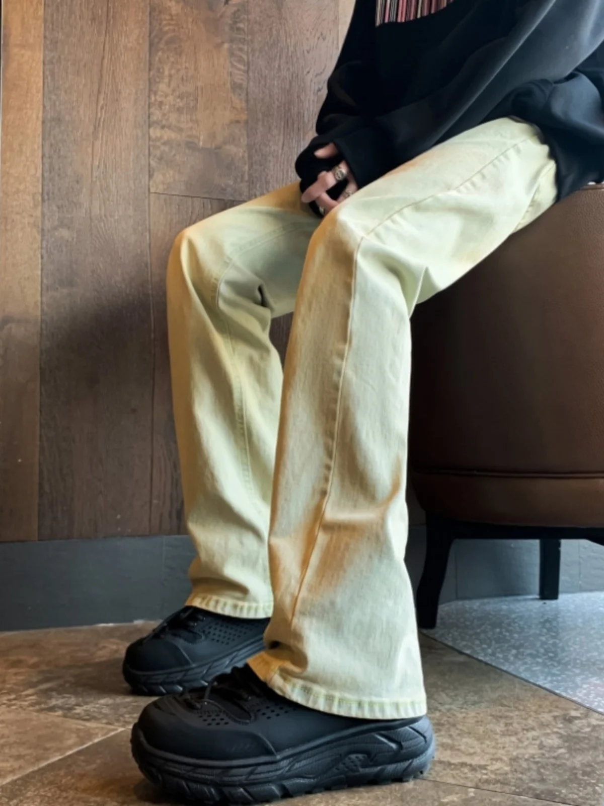 

Trendy Yellow Mud Color Men's Jeans High Street Straight Leg High Waist Slim Fit Autumn Winter Faion Brand Casual Pants
