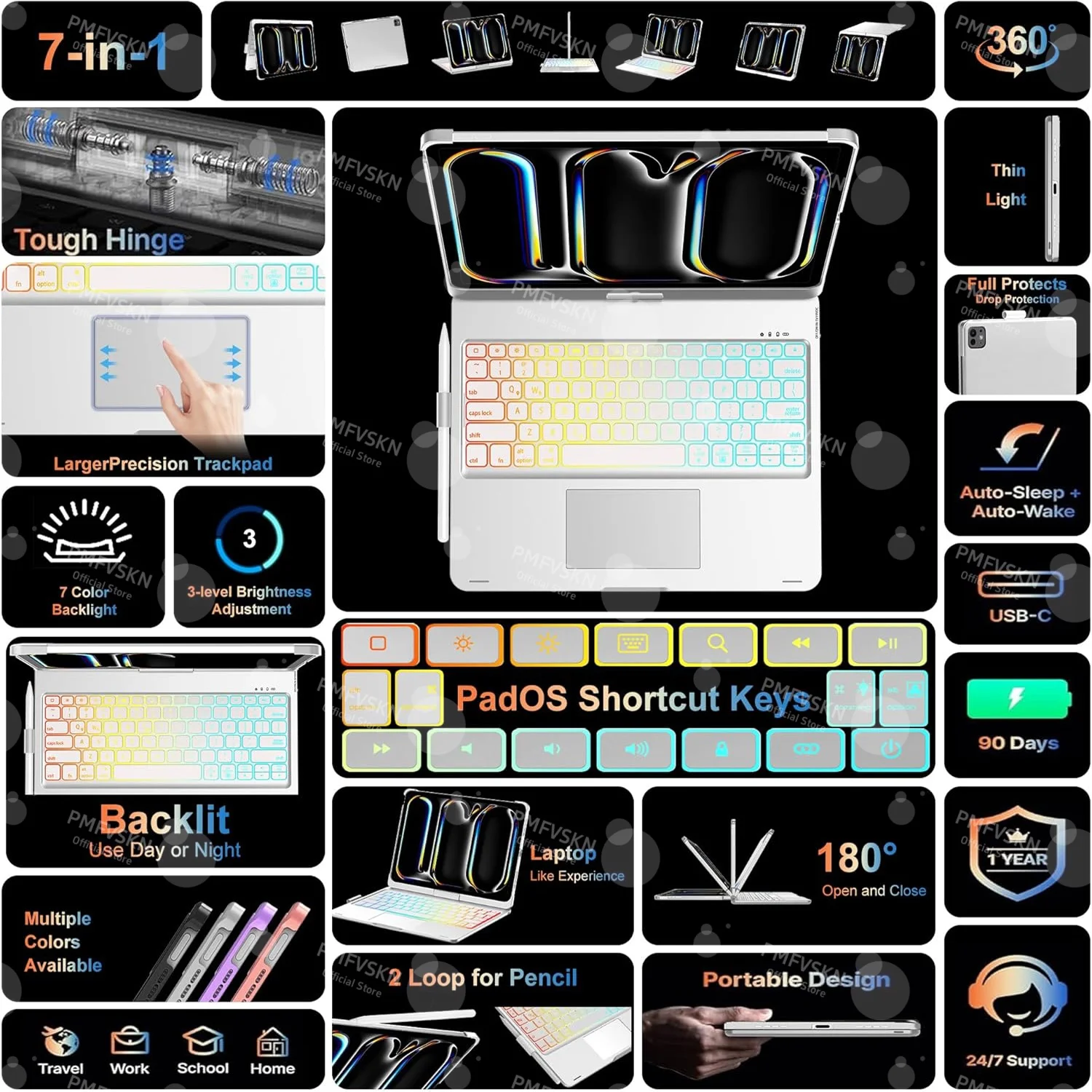 360° Magic Keyboard Case For iPad Air 11 13 M2 M3 2025 Air 4 5 10.9 For iPad Pro 11 12.9 13 10th Gen 11th A16 10.2 7/8/9th Folio 썸네일 3