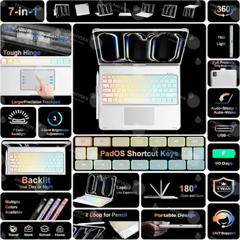 適用於 iPad Air 11/13 M2/M3 2025、Air 4/5 10.9 和 iPad Pro 11/12.9/13(第十代/第十一代 A16)10.2(第七代/第八代/第九代)的 360° 妙控鍵盤保護套 8 最佳銷售 iPad Pro M2 - №4