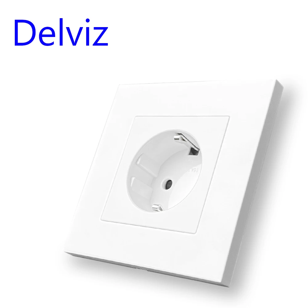 Delviz 16A 벽면 전원 콘센트, 흰색 고강도 PC 패널, AC 110V-250V, 가정용 임베디드 EU 표준 전기 플러그 소켓 