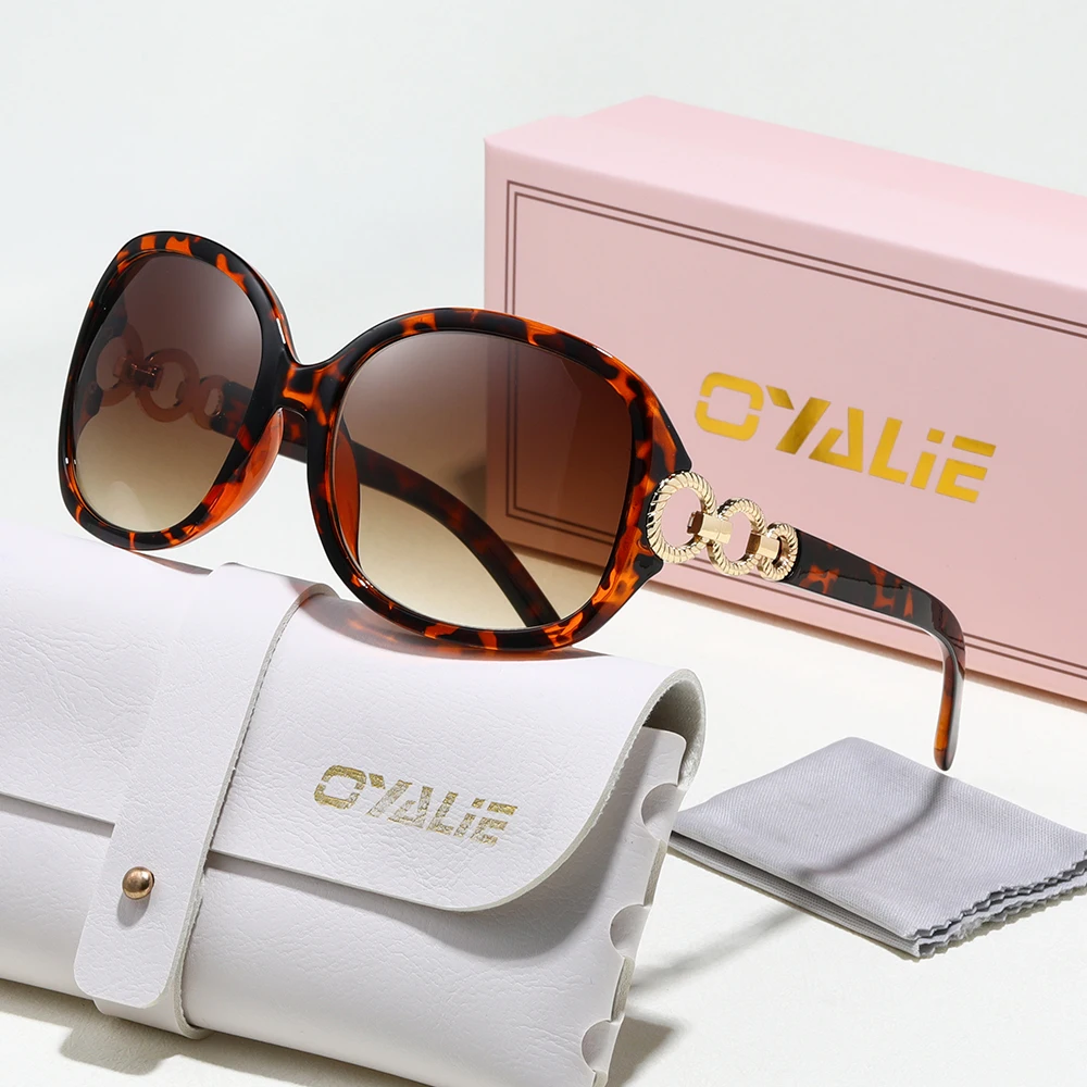 نظارات شمسية نسائية ذات ثلاث حلقات من العلامة التجارية مصممة على الموضة بإطار كبير كلاسيكي دائري معدني مزخرف للحماية من الشمس