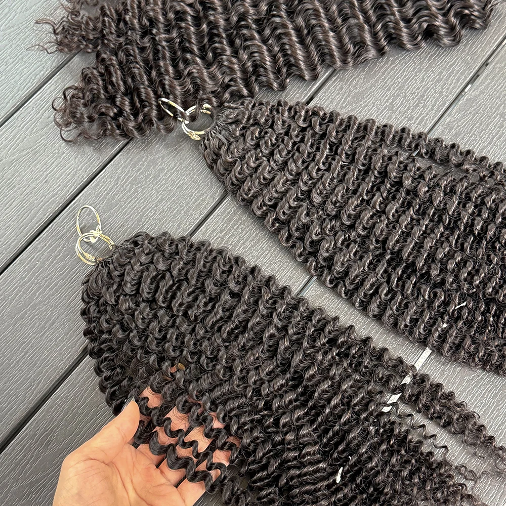 Kinky Curly Crochet Human Hair Curly Invisible Knotless Crochet Human Hair Extensions With String In The Middle Pre Separated