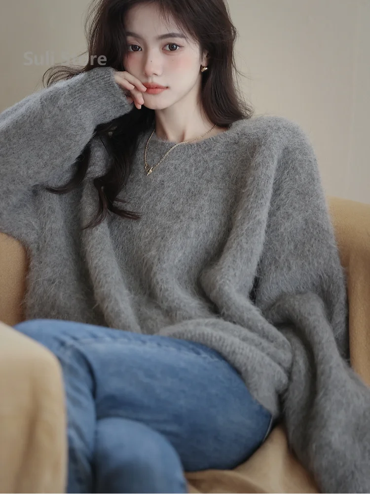 2024 Autumn and Winter New Mid-Length Mink Sweater Women\'s Knitwear Soft Glutinous Thick Idle Style White