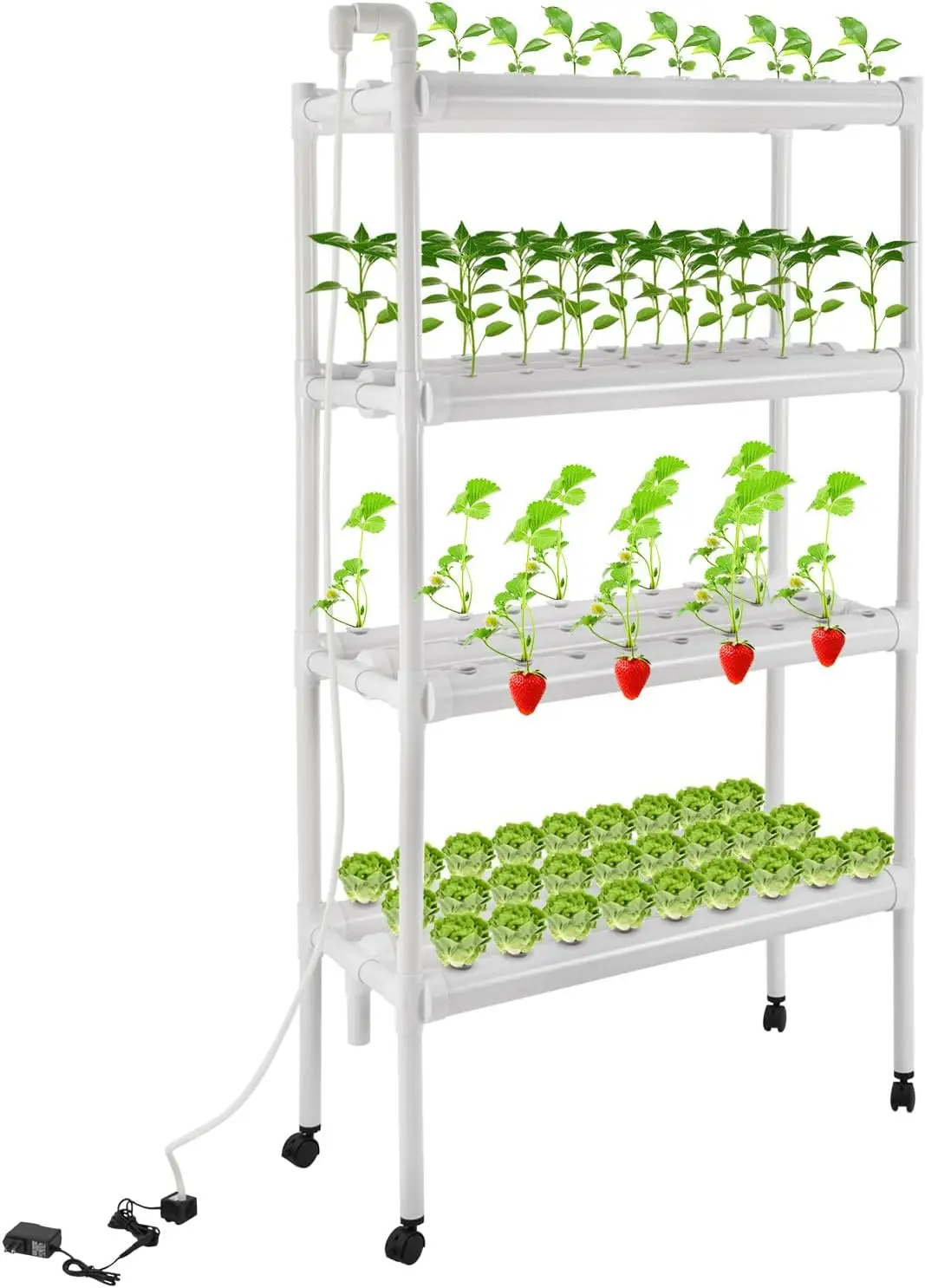 108 Plant Spots Hydroponic Growing System Water Pump Timer 4 Layers Vegetable Kit Wheels Food Grade PVC U Pipes Fruits Vegetable