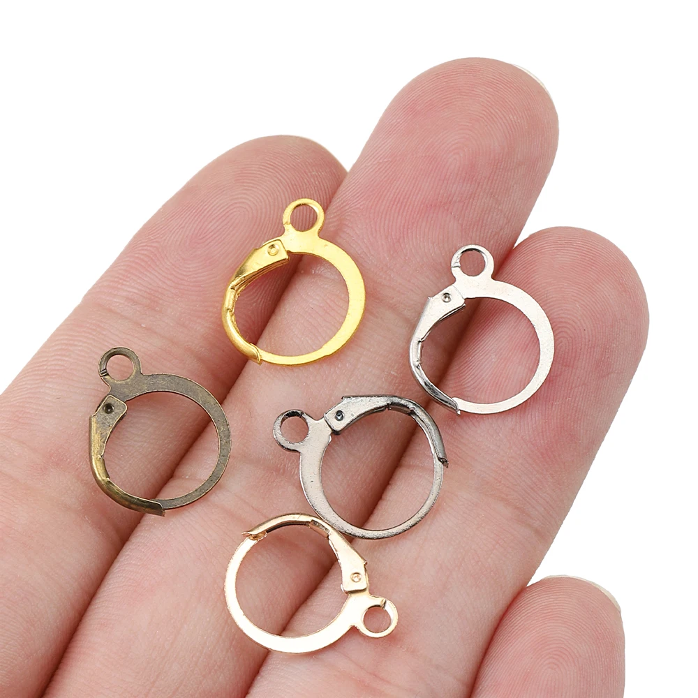 50pcs/lot 13x15mm French Earring Hook Base Open Loop Setting for DIY Hoop Earring Clips Clasp Earwire Jewelry Making Accessories