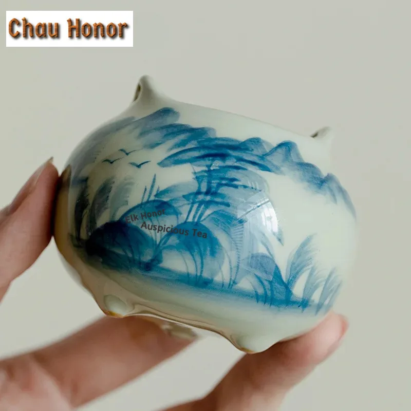 Pure Hand Painted Landscape Double Ear Incense Holder Retro Censer Household Scented Aromatic Candles Tea Ceremony Decoration