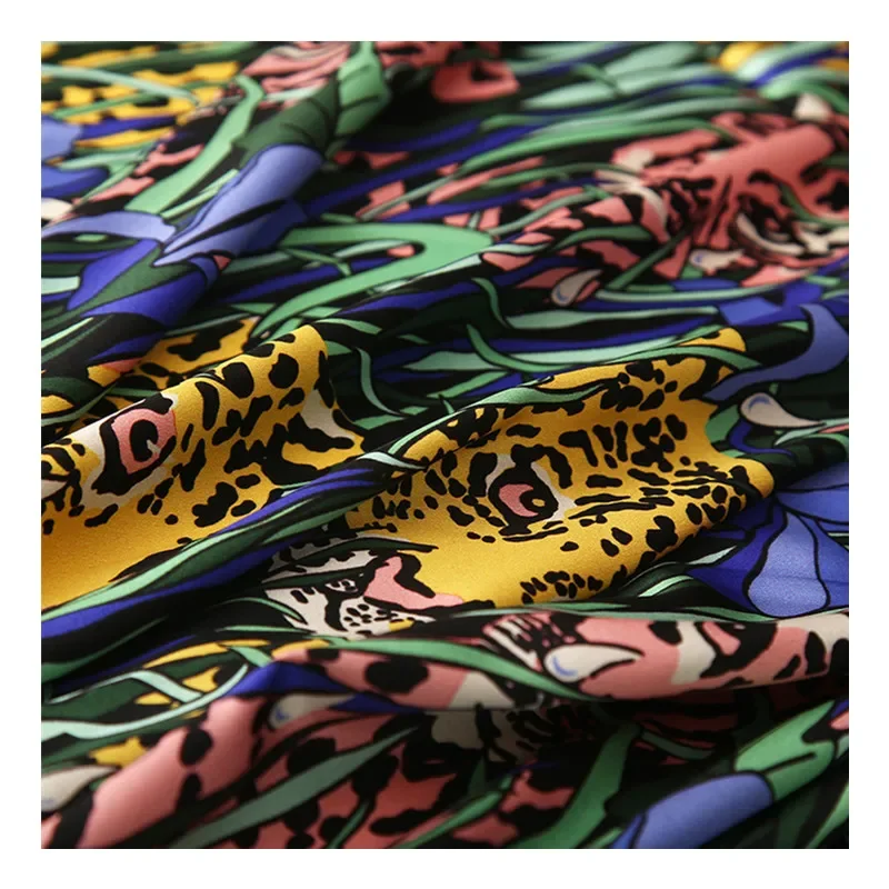 Luxury Brand Printed Polyester Stretch Satin Fabric for Dress Shirt Handmade DIY Sewing Clothing Wholesale Cloth Material