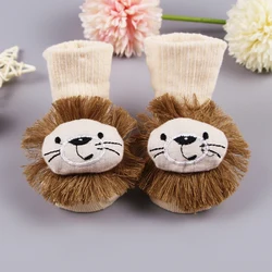 Baby Cotton Socks for Boy and Girls 0-12M Lovely Plush Cartoon Lion Decor Socks Infant Soft Skin-Friendly Absorbent Casual Socks