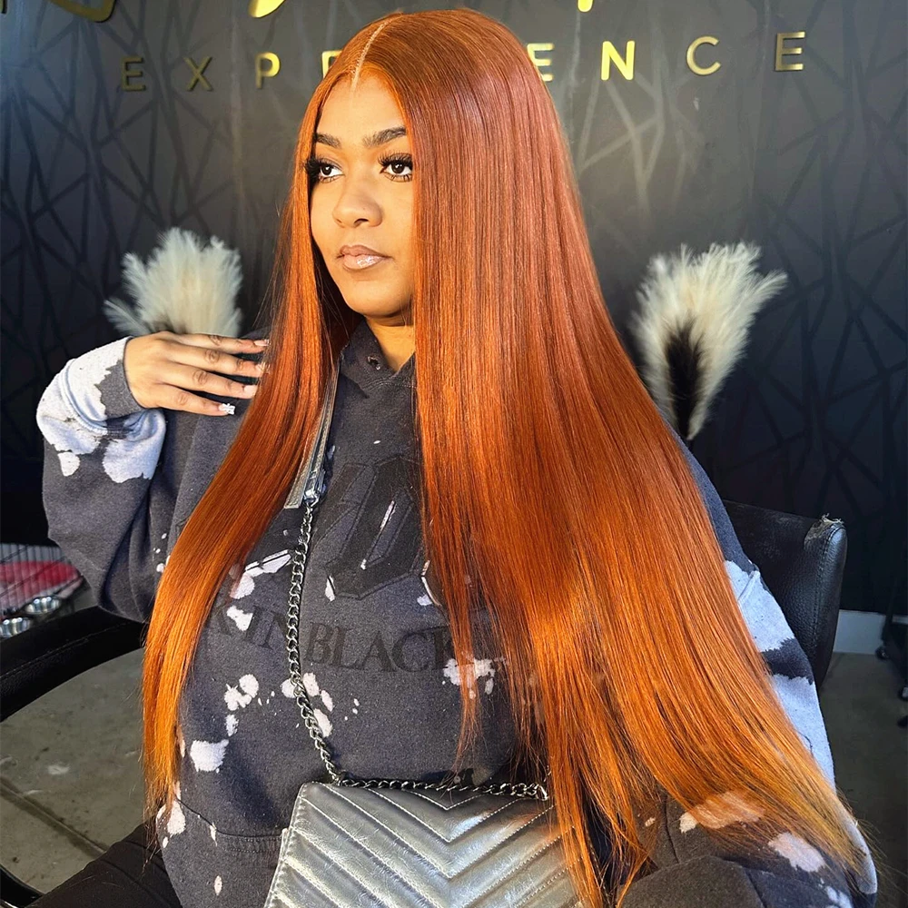 30 Inch Bone Straight Ginger Orange Lace Front Human Hair Wigs For Women Pre Plucked 13x4 13x6 Hd Transparent Lace Frontal Wig
