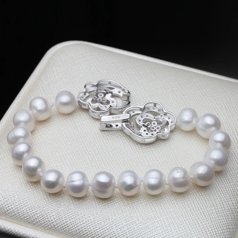 Natural Freshwater Pearl Bracelet For Women,Real Pearl Strand Bracelet Wedding Bride Present Pulseras Plata 925 Para Mujer