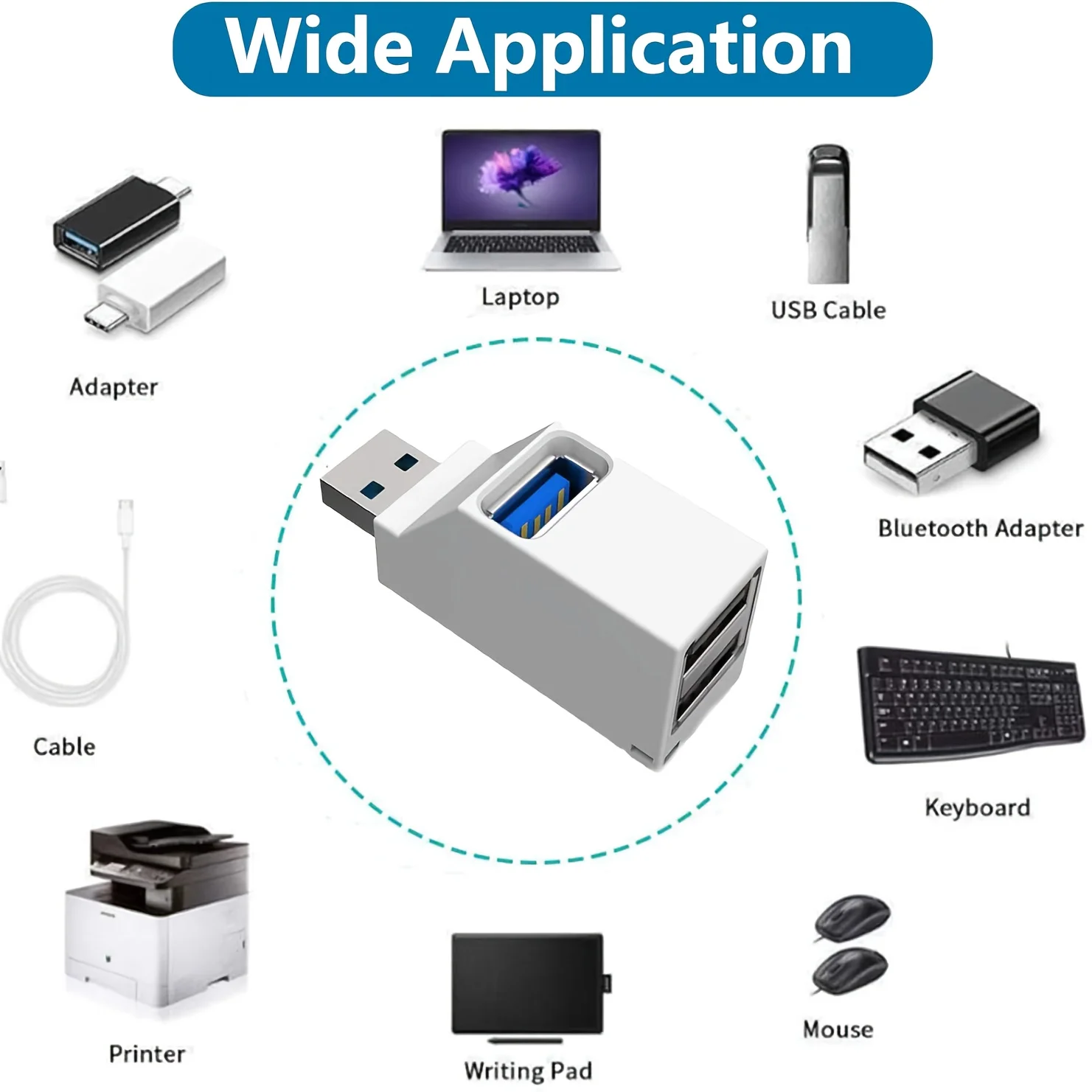 2 Stück Mini-USB-Hub 3-Port-USB-Splitter 1 in 3 Out, USB-Expander-Adapter mit USBA 3.0 Datenübertragungsanschluss, 2 USB 2.0-Port-Hub, USB