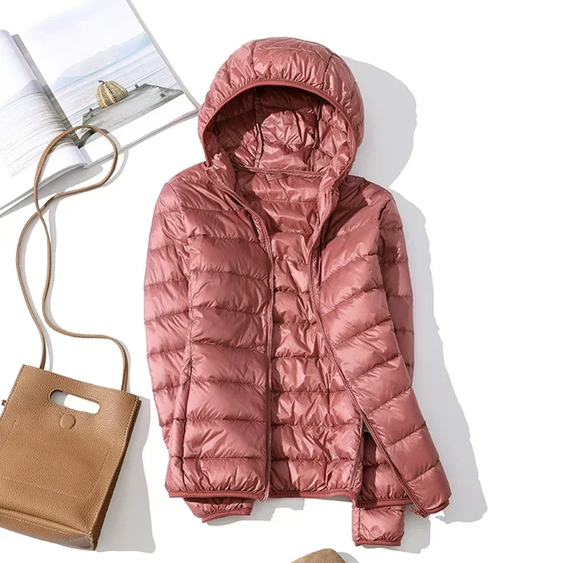 Chaqueta de plumón ultraligera para mujer, Parkas básicas de terciopelo con capucha, prendas de vestir de otoño e invierno, novedad de 2024