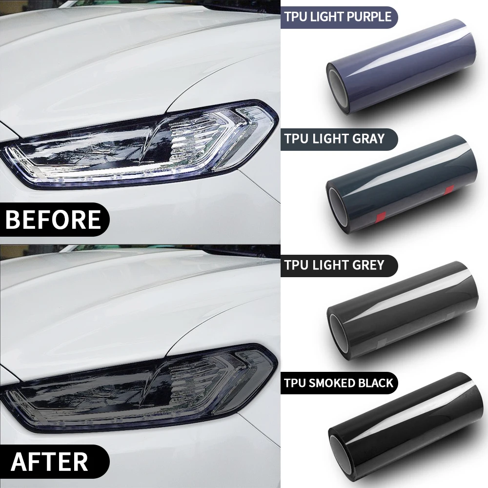 TPU PPF Protection Film Self-Healing Headlights Taillights Scratch Resistant Waterproof Smoke Black Tint for Car Accessories