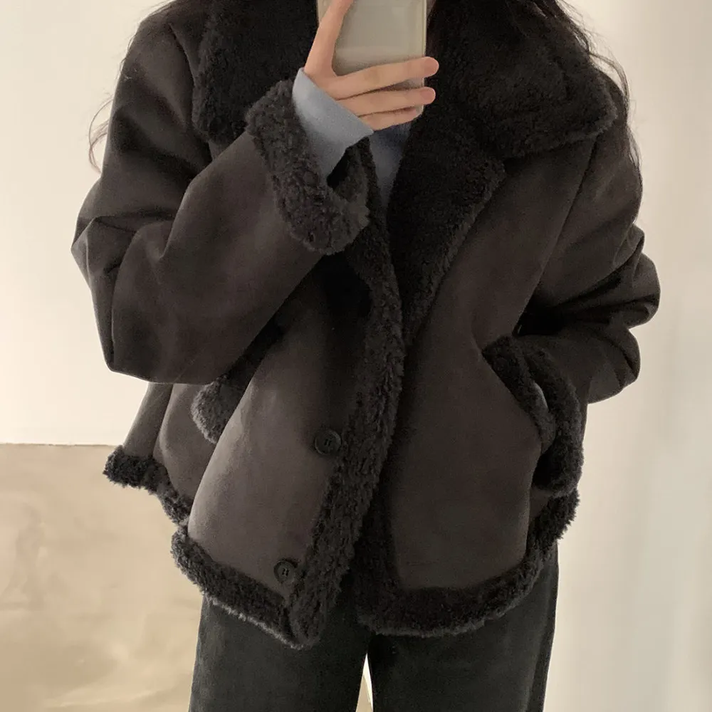 Fall Winter Thicken Wool Liner Coat Jacket for Women Loose Short Overcoat Warm Single Breasted Outerwears 2023