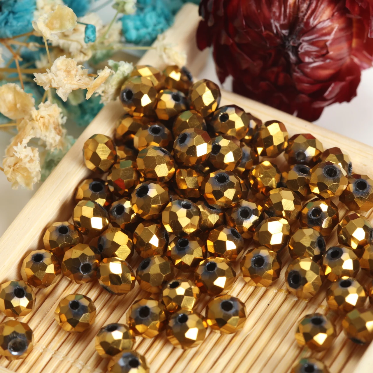 Perles plates en verre doré de 4/6 mm, trou droit, perles en vrac pour bracelet fait main, chaîne de téléphone, boucles d'oreilles, fournitures de perlage pour bijoux DIY