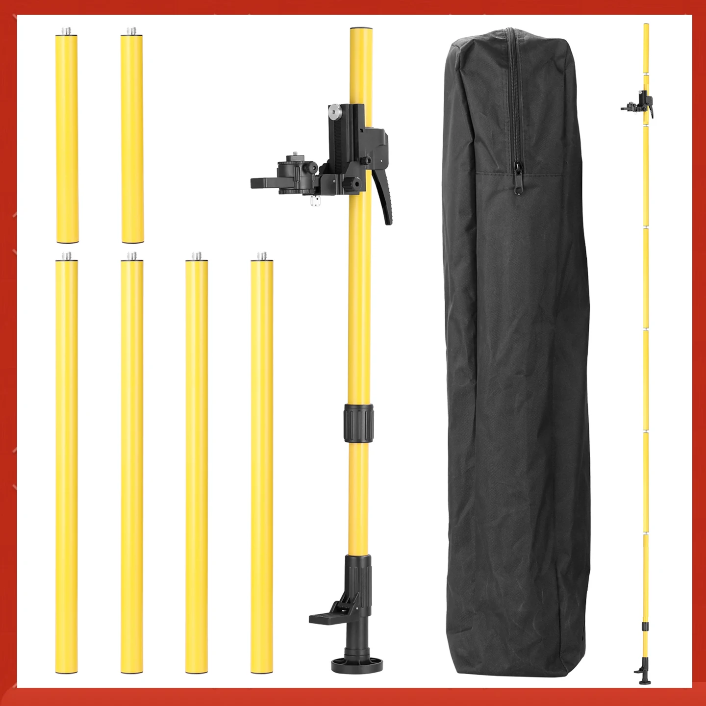 Penyangga Teleskopik Penyetel Ketinggian Maksimum 4.2m dengan Braket Ulir 1/4'' untuk Set Braket Laser Level