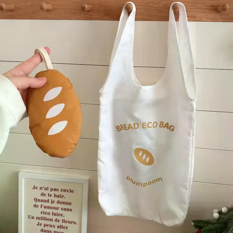 

Creative Nylon French Bread Foldable Shopping Bag Storage Bags Reusable Cartoon Eco Bag Waterproof Tote Bag Women Shoulder Bag