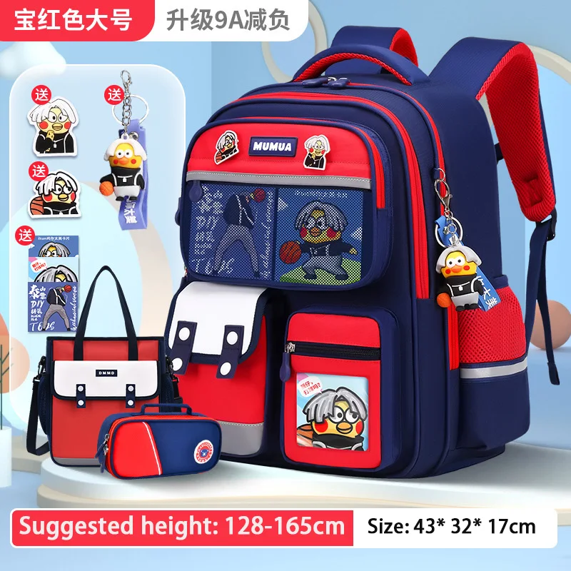 

New Children's Backpack Red Waterproof Spine Pressure Reducing Backpack For Boys And Girls In Grades 1-6 Student Gift