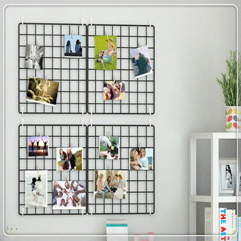 20/30cm Nordic Metal Grid Decor Photo Frame Wall Storage Shelf Rack Multi-Function Pictures Organizer Holder Art Display Mesh