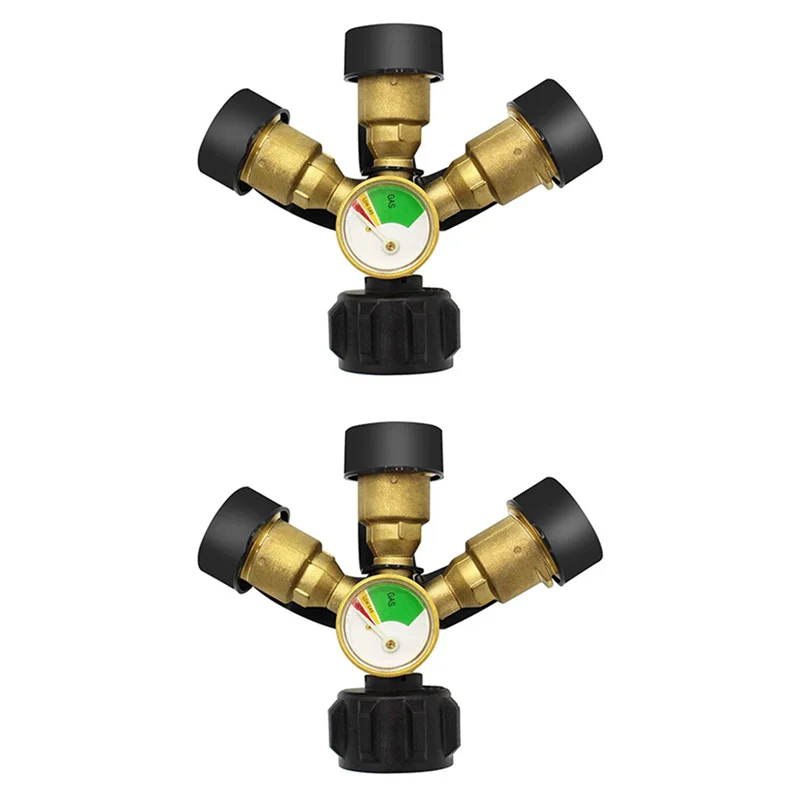 Répartiteur de Propane à 3 voies ABXF-2X avec jauge et vanne d'arrêt, séparateur de gaz Propane 3 Y, adaptateur de jauge en T pour réservoir Propane LP