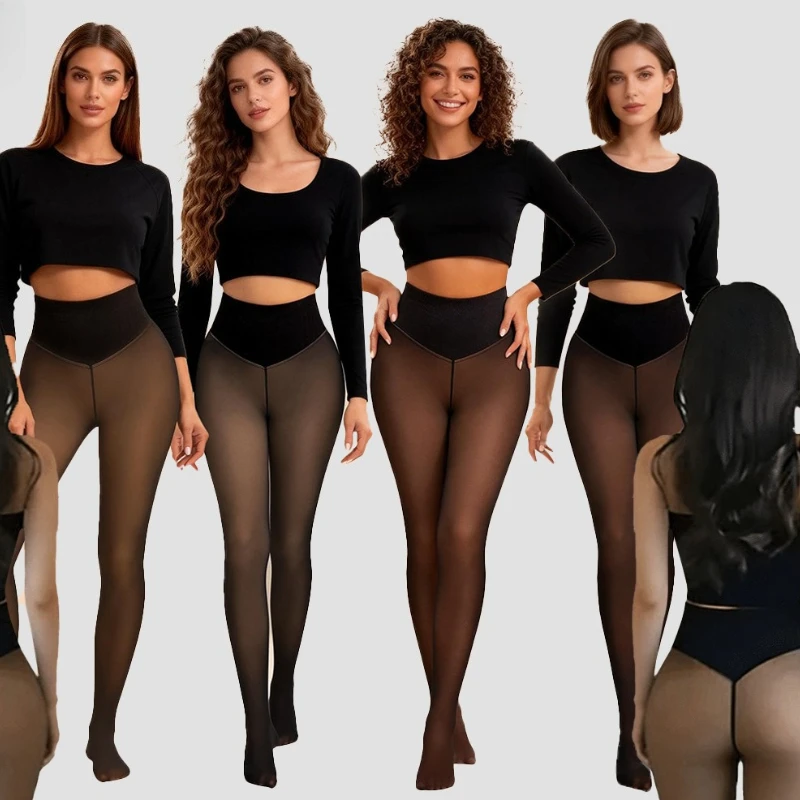 Underpants for Women High Waisted Black Translucent with a Single Line Crotch, Warm Pants Thick Outer Layer One-Piece Pantyhose