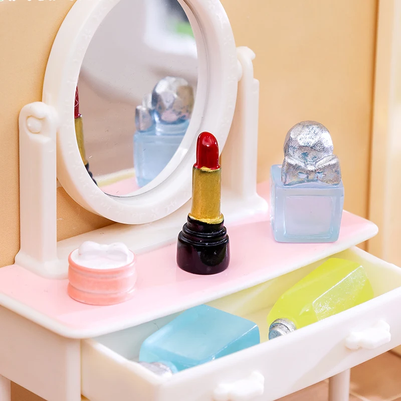 1Set 1:12 Dollhouse Miniature Luminous Perfume Eye Shadow Cosmetic Mirror Slippers Home Model Decor Toy Doll House Accessories