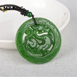 Natural Hetian Jasper Retro Dragon Jades Pendant Genuine Fine Carved Hollow Dragon Men & Women Pendant Necklace Holiday Gift