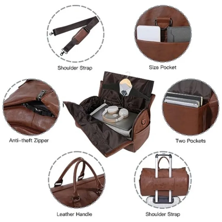 2024 New Leather foldable Duffle Bag Suit Travel Bag Waterproof Extra Large Weekend Bag Portable Flight Bag with Shoe for Women