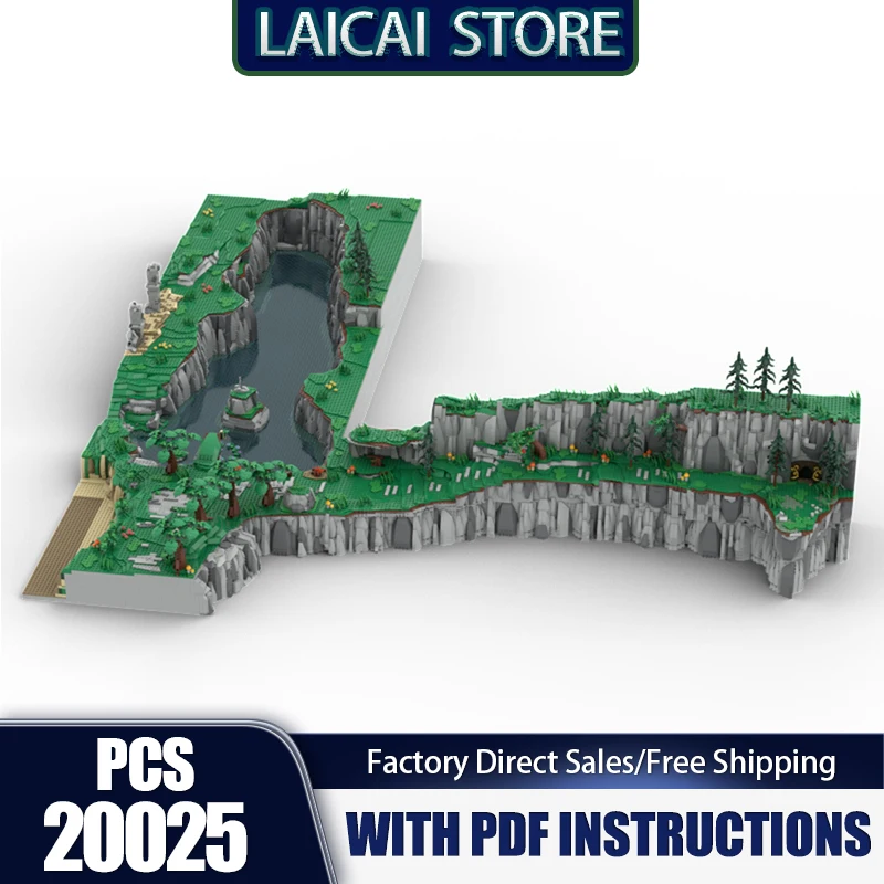 City Street View Moc Building Bricks Cliff Expansion Series - Large Plateau Pond Technology Modular Blocks DIY Assembly Gift Toy