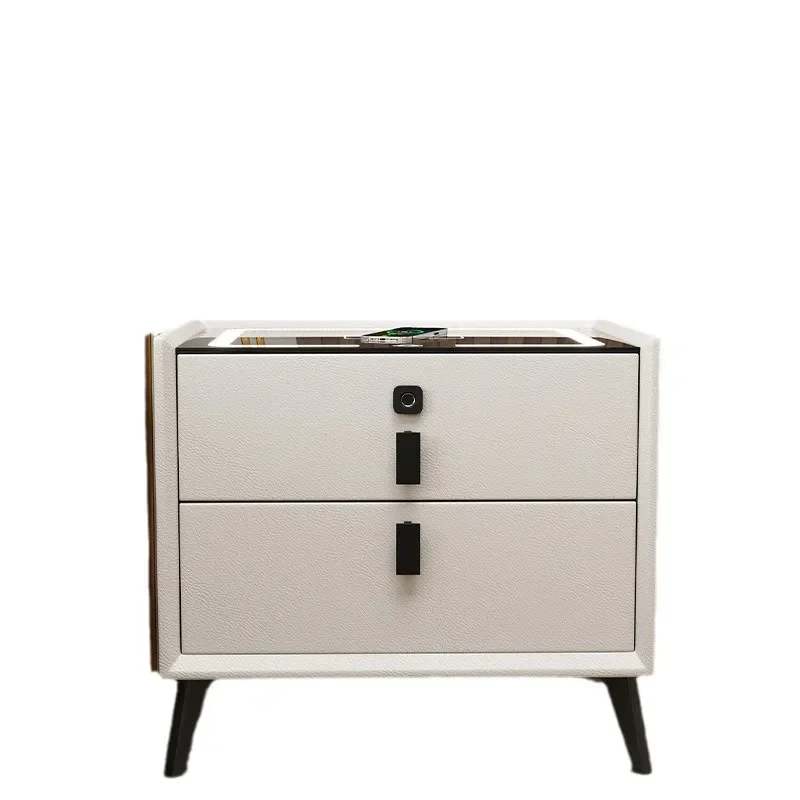 Solid Wood Smart Nightstand with Wireless Charger Lockable Storage Cabinet Modern Bedroom Furniture Home Bedside Table