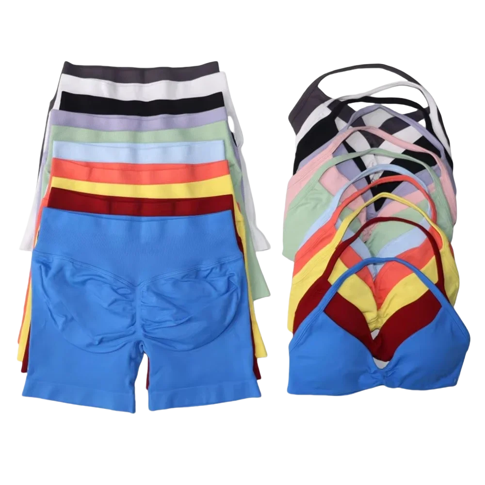 

Комплект для спортзала, женский бюстгальтер для йоги на бретелях, топ, шорты для тренировок, спортивный костюм, одежда для фитнеса, бесшовный комплект для йоги