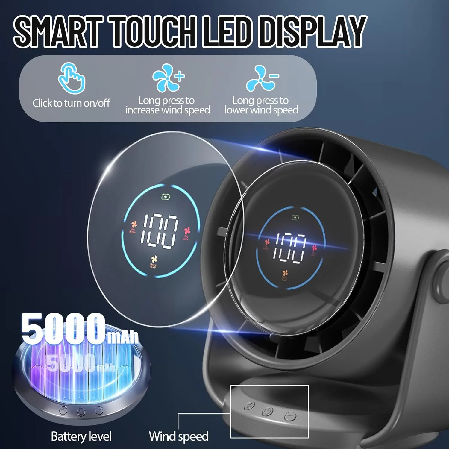 

Настольный вентилятор циркуляции воздуха 25 дБ, ультра тихий, перезаряжаемый, 120 ° Наклонный 199-скоростной светодиодный дисплей с сильным воздушным потоком для офиса, кухни, дома