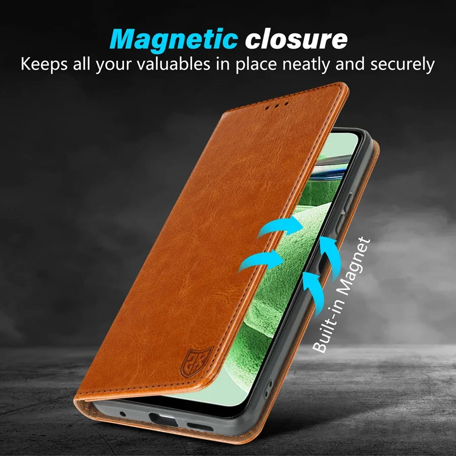 Magnetyczne skórzane etui z klapką dla Xiaomi Redmi Note 13 12S 11 10 9 8 Pro 13C 12C 10C Poco X6 C65 11T 13T