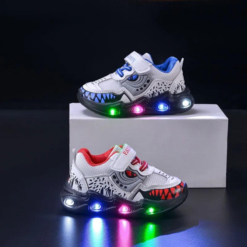 Tenis De Niño Child Sneakers 2024 Boys New Cartoon Kid Shoes Child Baby Autumn LED Luminous Sports Shoes Kids Shark Casual Shoes