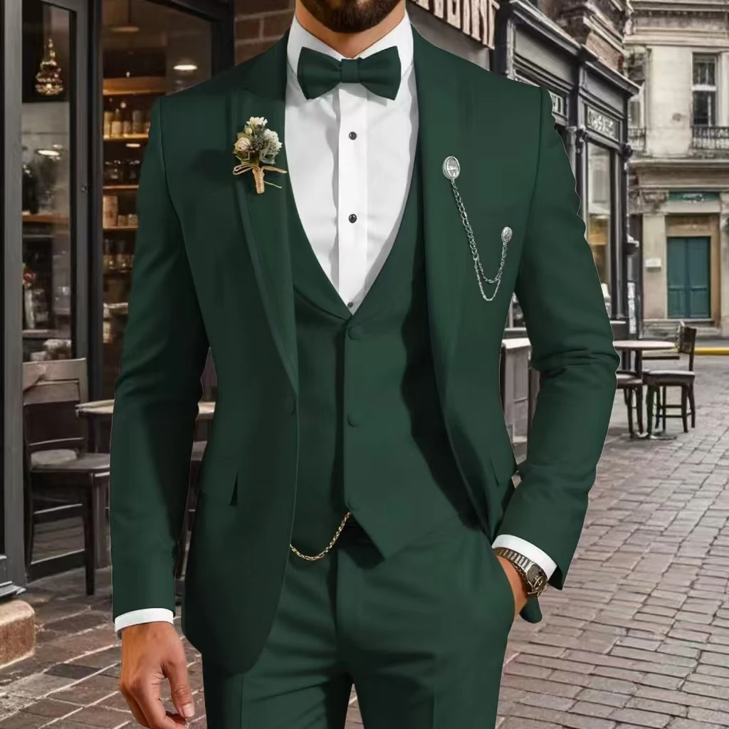 Men's Regular Fit Plaid Wool Tweed Tuxedo 2-Piece Set Slim Fit Prom Blazer And Pants Wedding Stage Costume