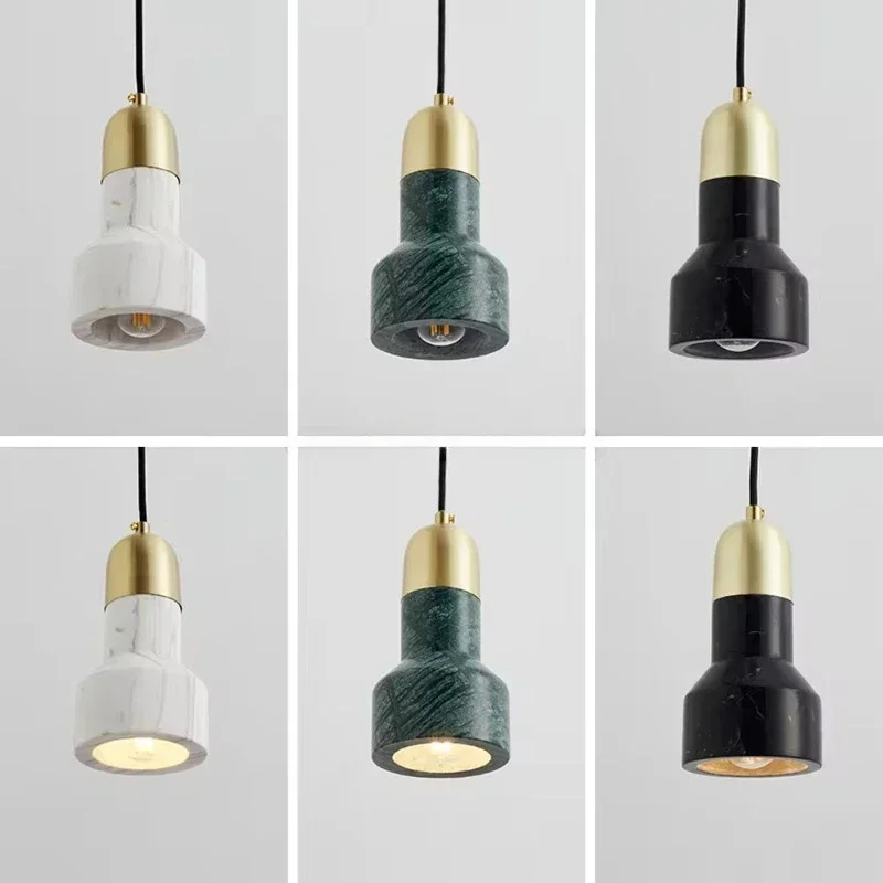 Nordic Copper Chandeliers Hotel Hall LED Pendant Lights Room Decor Bedroom Restaurant Bar Creative Minimalist Torch Marble Lamp image 6