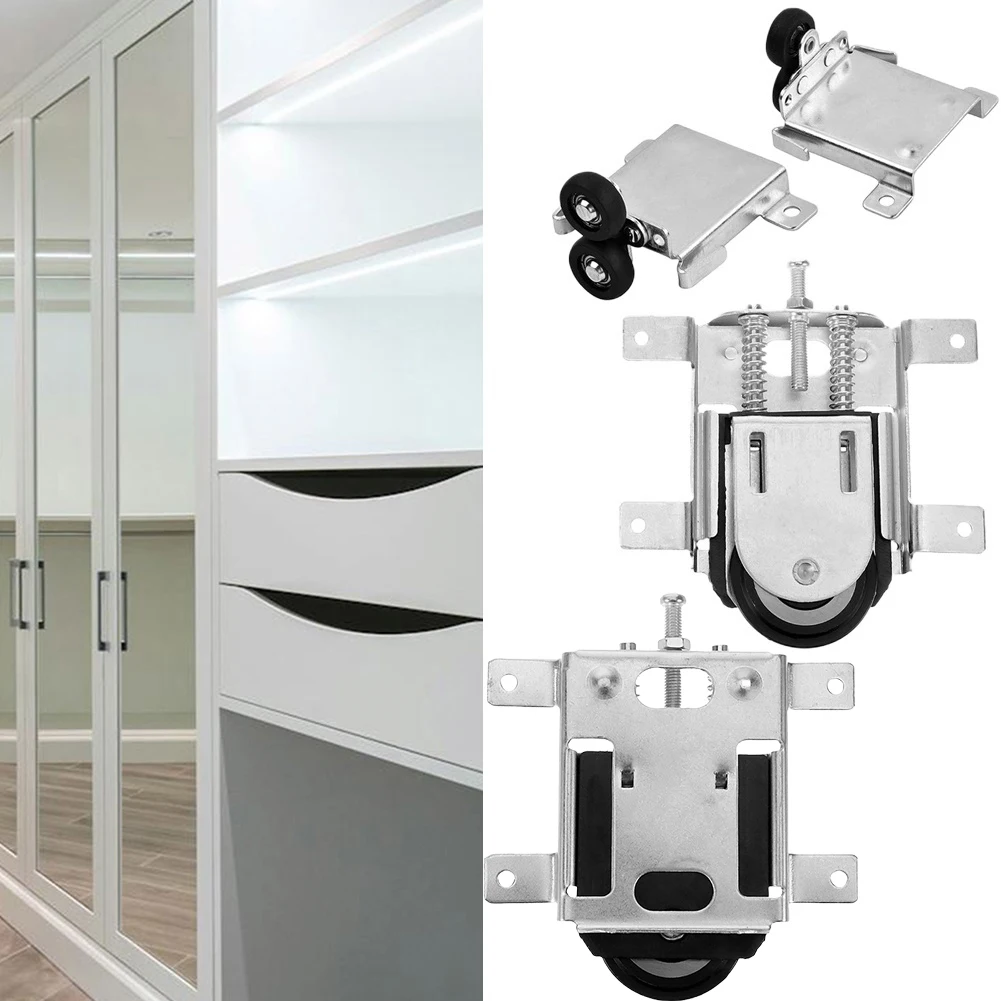 2Pair Iron Alloy Sliding Door Caster Adjustable Sliding Cabinets Door Replacement Roller Pulley For Furniture Closets Wardrobe