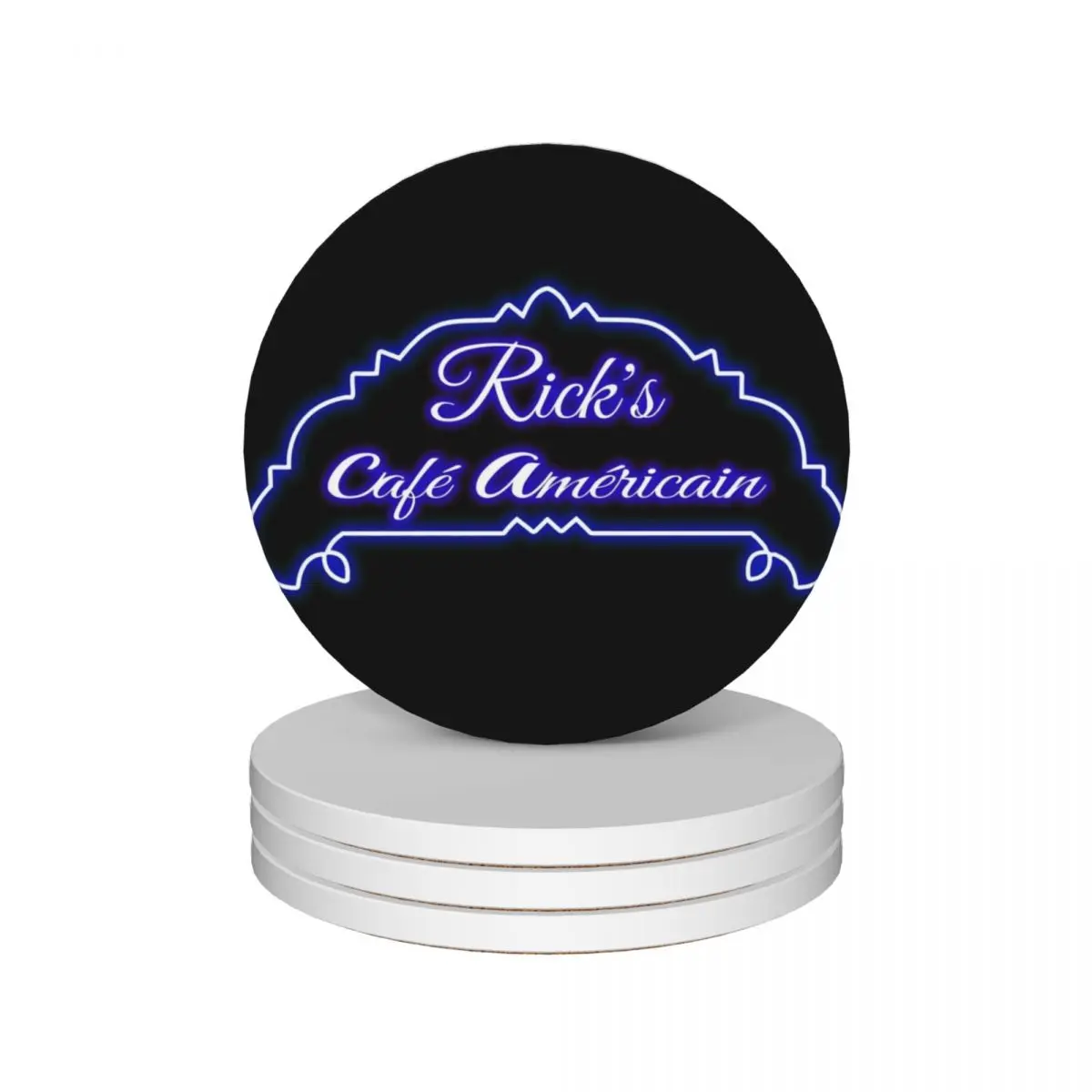 Posavasos de cerámica con letrero de neón Ricks Cafe ameriain, decoración de mesa y accesorios, soporte para taza de café, Juego de 4