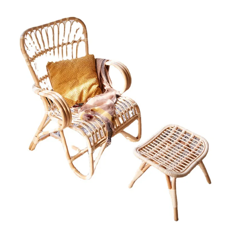 

Nordic true vine casual home indoor simple backrest balcony rattan recliner with pedal combination