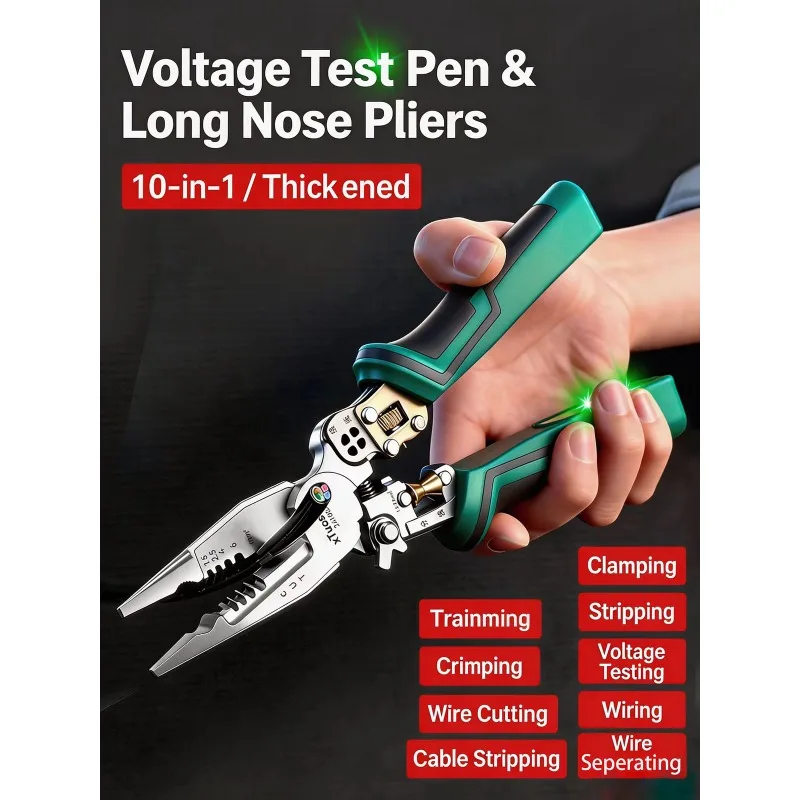 10 in 1 Multifunctional Wire Strippers Pliers with Voltage Tester Electrical Cable Cutter Crimper Stripping Tool for Electrician