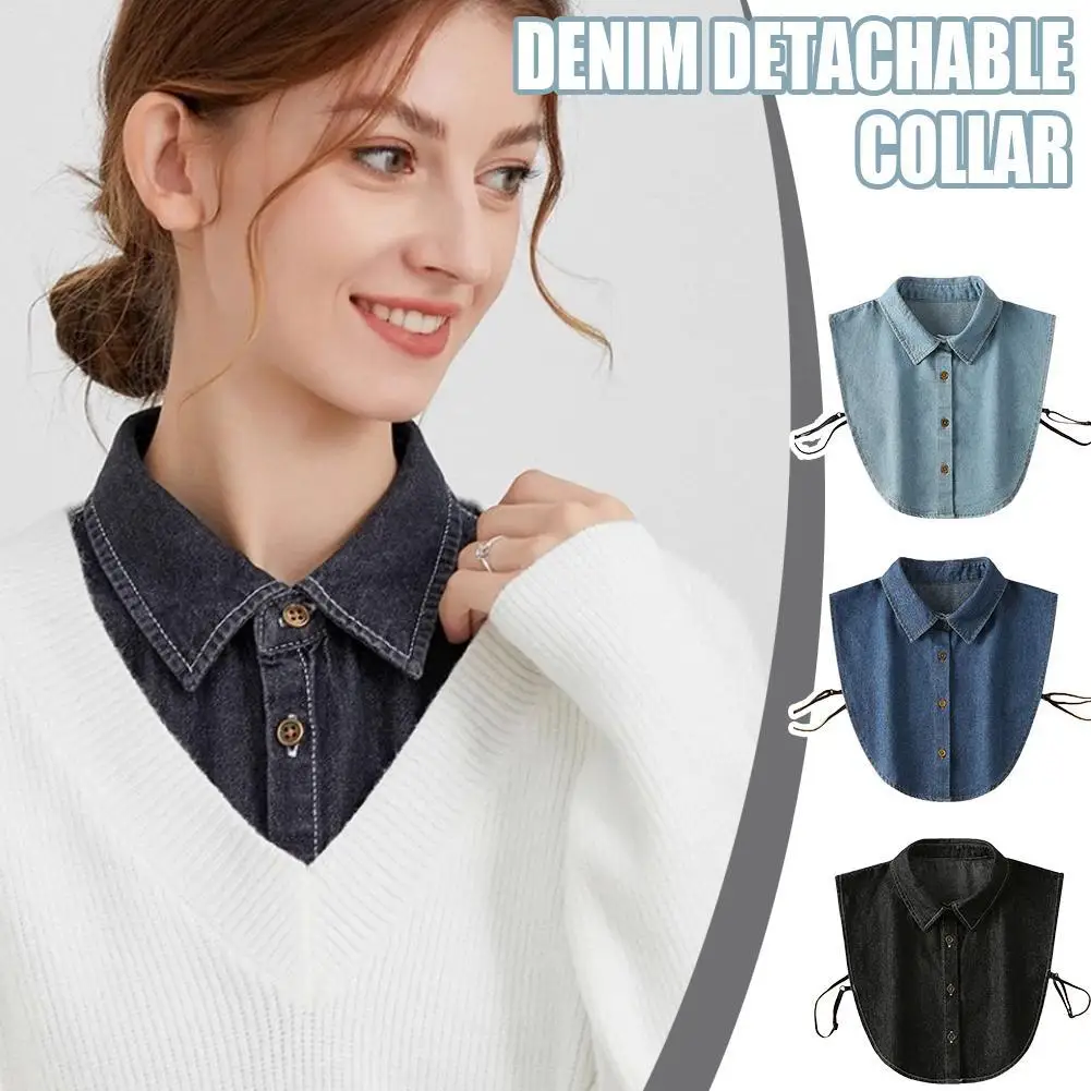 調節可能なストラップデニムフェイクカラーラペルボタン女性フェイクカラーラウンドネックオールマッチタートルネック服アクセサリー
