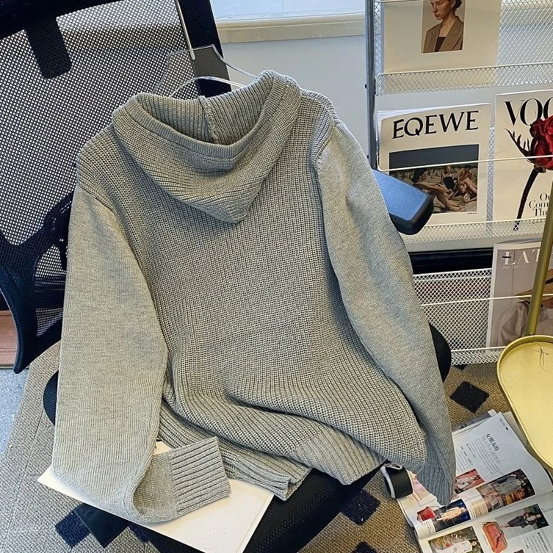 سترة رجالية جديدة للخريف والشتاء بأكمام طويلة محبوكة وقلنسوة، تصميم ضيق عصري وأنيق للشباب، إصدار ربيعي