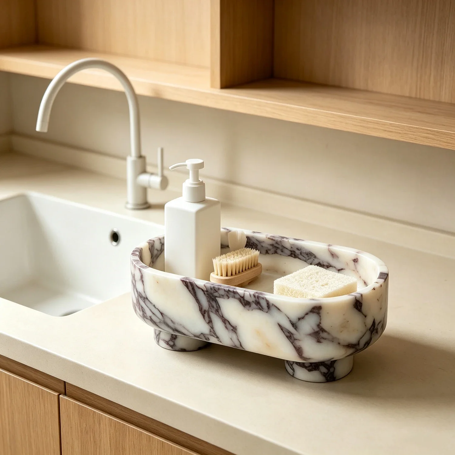 Calacatta Viola Marble Tray Oval Footed Vanity Tray Decorative Storage Tray for Bathroom Kitchen Countertop Home Table Decor