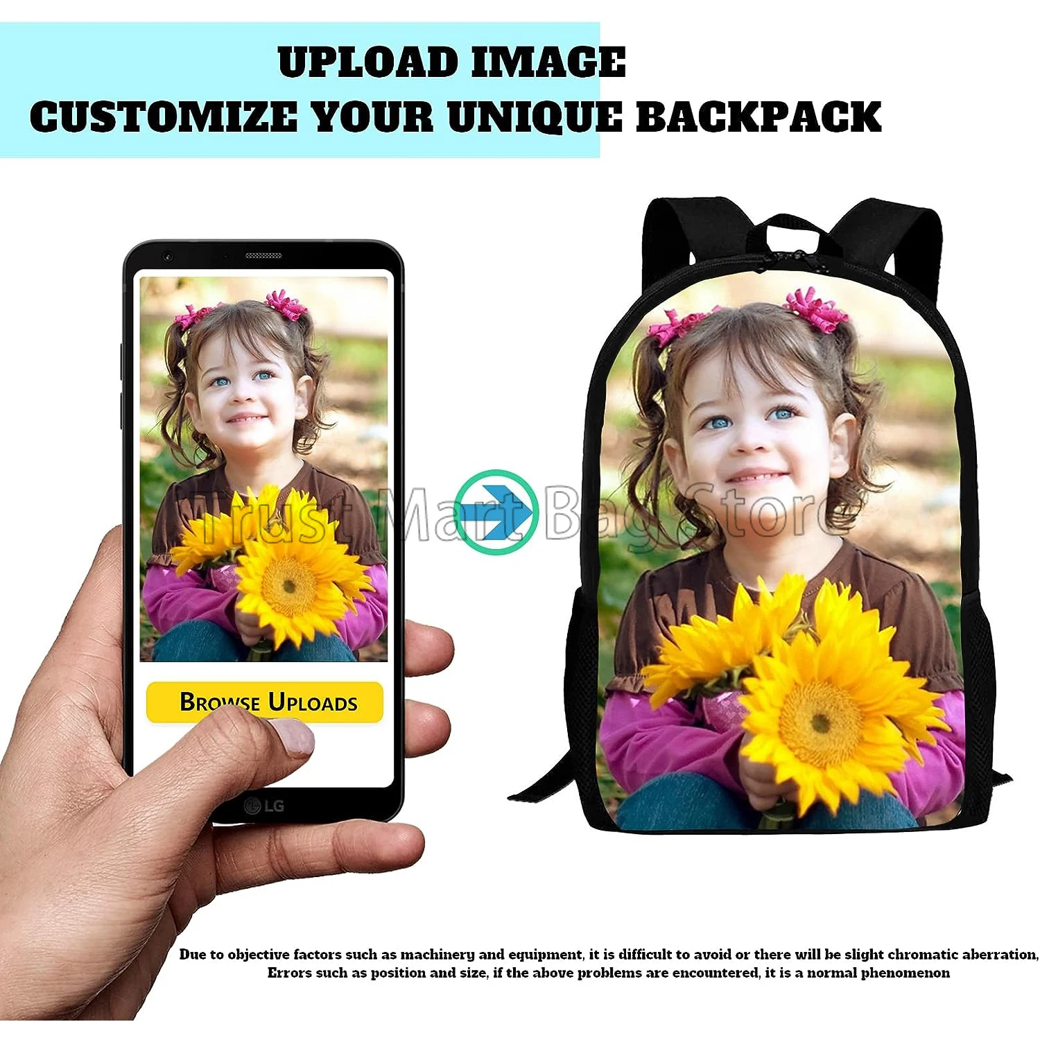 Custom Backpack for Boy Girl Personalized Text Image Backpack Customize Laptop Backpack for Men Women Casual Travel Backpack