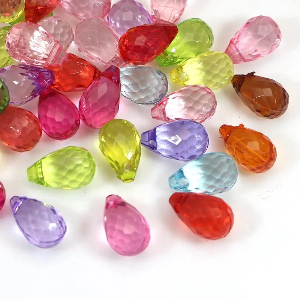 100 Mixed Transparent Color Acrylic Faceted 3D Teardrop Charm Pendants 14X8mm