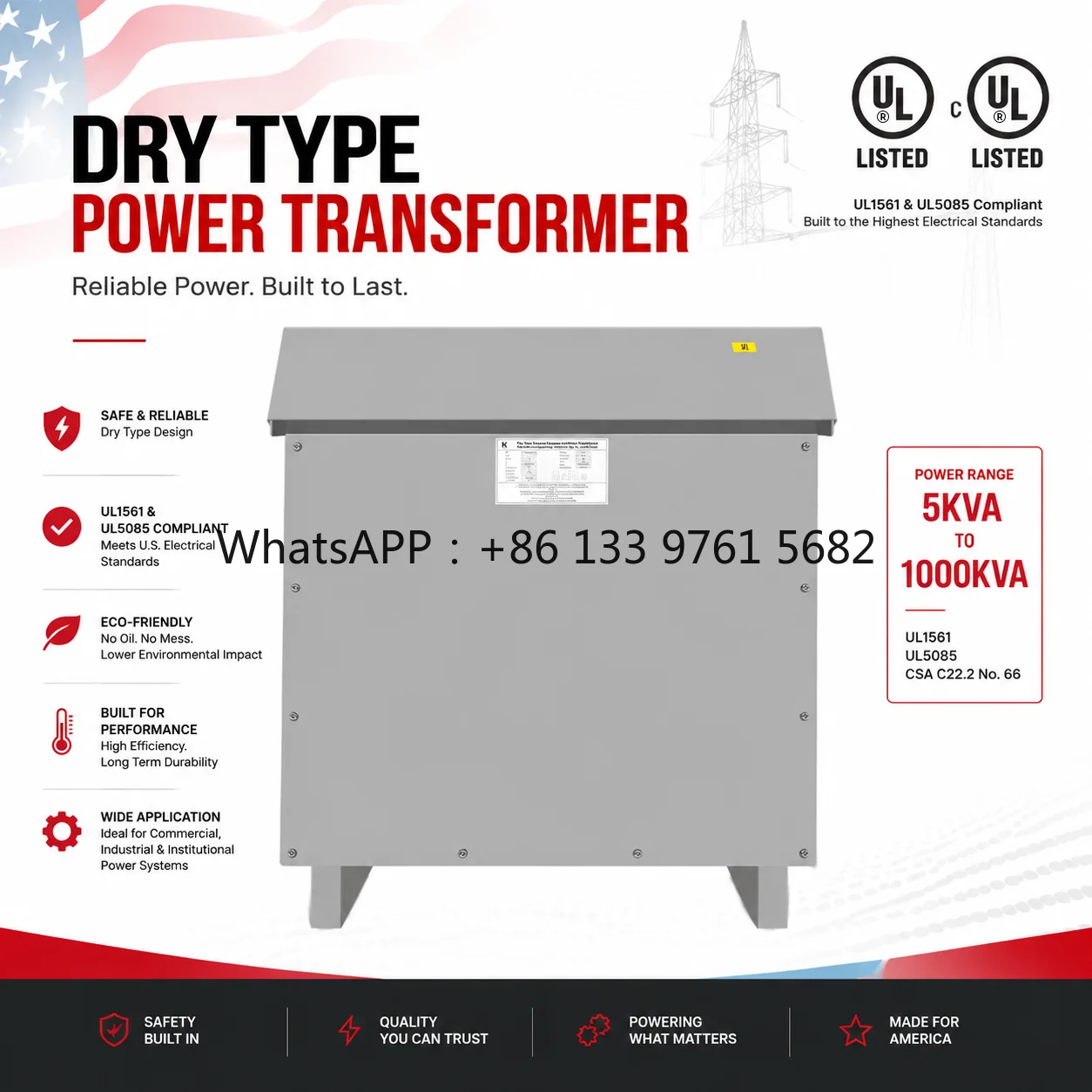 ANSI CSA 240v Split Phase to 380v Three Phase Isolation Transformer 25kva 30kva 50kva for Factory Machinery Laboratory Medical